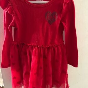 Red Long Sleeve Dress with Heart Design